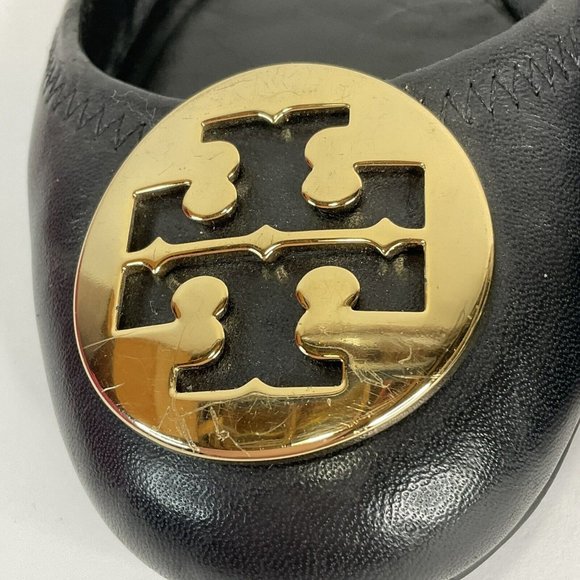 Tory Burch Shoes Womens Size 7.5 Black Minnie Travel Ballet Flat Napa Leather - Picture 8 of 16